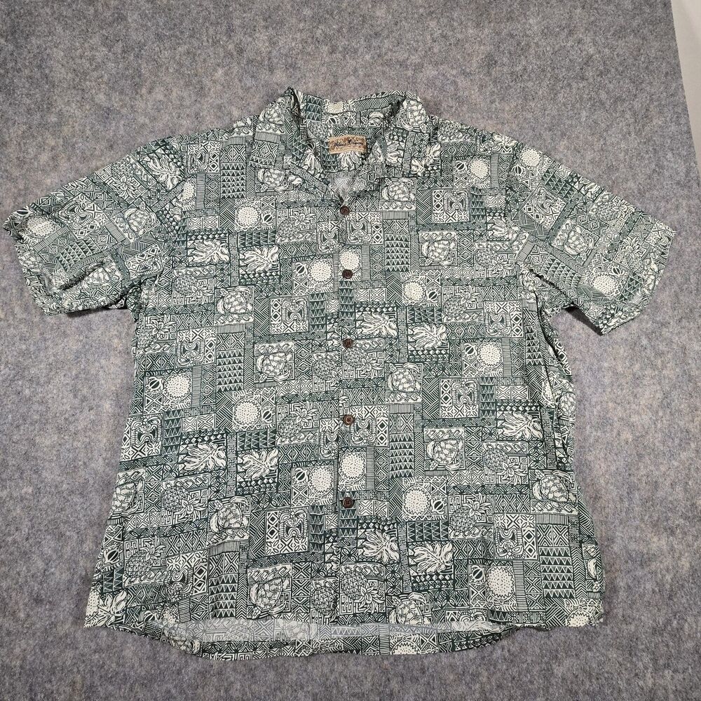 Blue Hawaii Cotton Shirt Mens Size 2XL Short Sleeve Green Multi Tropical Print